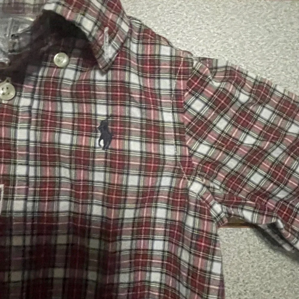 Ralph Lauren Kids Red‎ Plaid Button Down Shirt Natural Stretch Logo 9M